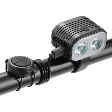 Juego de luces y bocina para bicicleta recargables por USB, 6 modos, faro delantero con timbre superbrillante con soporte para manillar, color negro. (1/5)