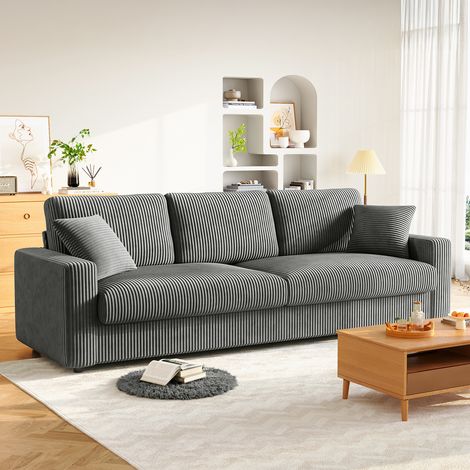 Neche Skandinavisches 3-Sitzer-Sofa aus Cordstoff – Großes graues Sofa 256 x 89 x 88 cm – Komfort und Design für das Wohnzimmer