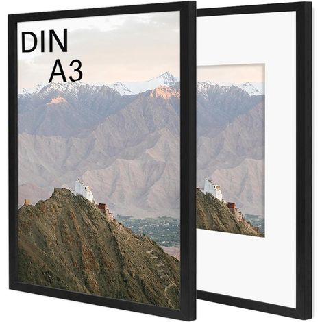 Bilderrahmen A3 29,7x42cm Holz Passepartouts 2er Set Schwarz 2x [A3] (1/5)