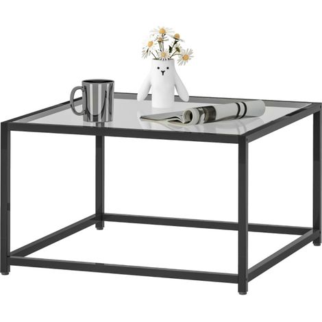 Table basse carrée 68x68 cm - Plateau verre trempé - Structure acier noir - Table d'appoint et de chevet (1/5)