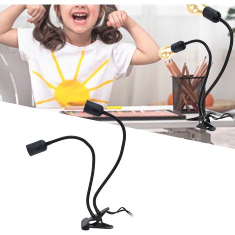 Support de lampe double tête E27/E26 noir, réglable à 360°, matériau durable avec pince et prise UE 100‑240V (1/5)