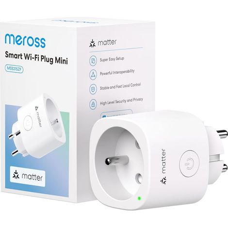 Meross Prise Connectée Matter (Type E), 16A Prise WiFi Compatible avec HomeKit, Alexa, Google Home et Home Assistant, Mesure d'Énergie pour Panneau Solaire Photovoltaïque, Commande Vocale/à Distance (1/5)