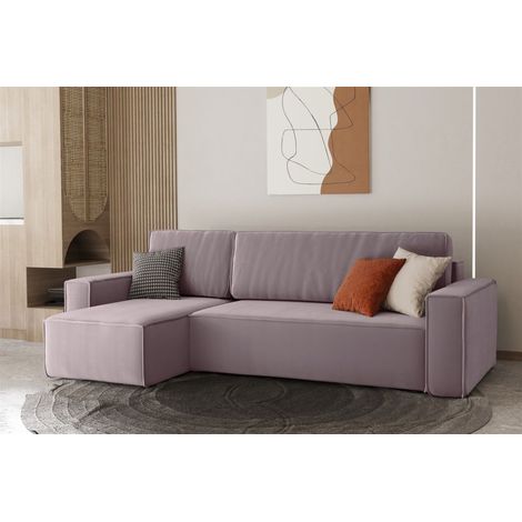 Ecksofa Schlafsofa Sofa MARIS Stoff Lavendel Ottomane Links (1/4)