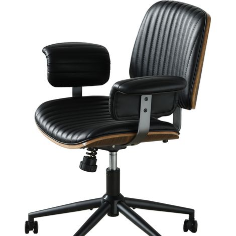 Silla de oficina ergonómica de PU negro con ruedas, altura regulable y giro 360° MODENUIT (1/5)