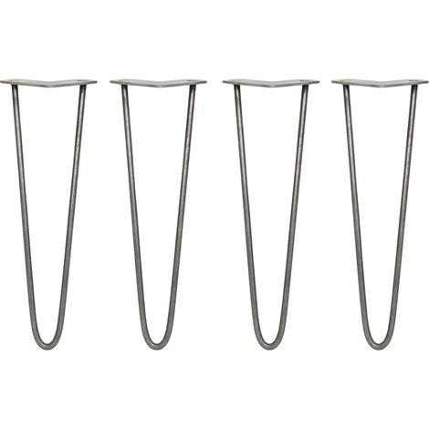 4 x 16" Hairpin Legs - 2 Prong - 10mm - Raw Steel