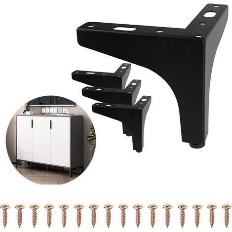 Ensemble de 4 pieds de meubles, pieds de canapé, pieds de table en métal avec vis d'installation faciles, 10 cm (noir) (1/5)