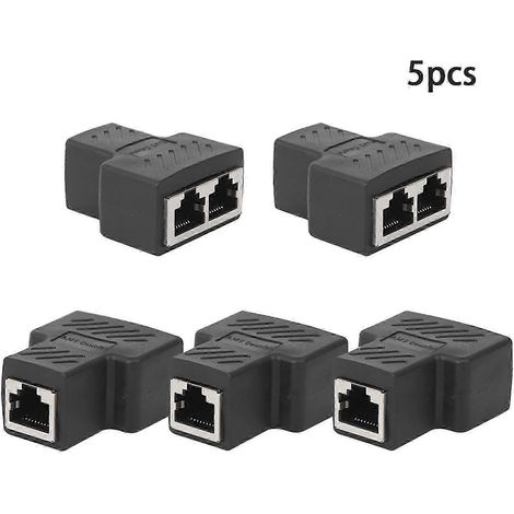 Lot de 5 adaptateurs RJ45 2 en 1, séparateur réseau Ethernet 3 voies, prolongateur de câble noir, connecteur industriel pour division de ligne. (1/4)