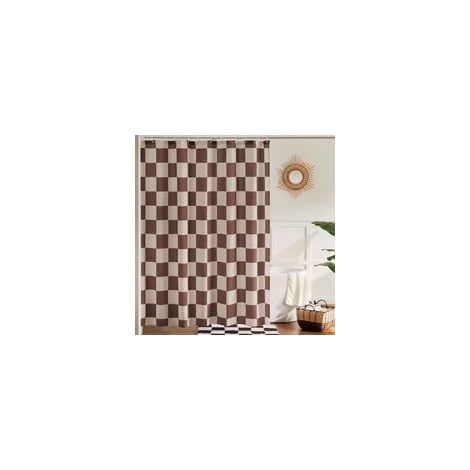 Cortina de ducha con diseño de azulejos en tonos caqui y beige para baño, elegante cortina de ducha retro con estética vintage a cuadros, cortina de baño de tela lavable 183 x 183 cm (1/4)