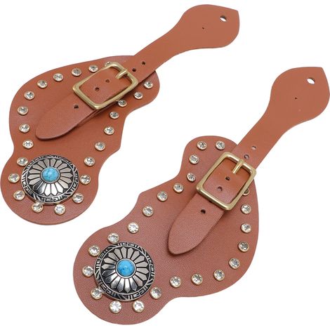 Ensemble de 2 sangles d'éperons pour bottes d'équitation de cowboy, équipement réglable, accessoires de rodéo western pour pâturage, marron (1/5)