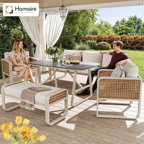 Ensemble de meubles de jardin en rotin PE modulaire avec coussins lavables et pieds réglables pour patio et terrasse HOMAIRE (1/5)
