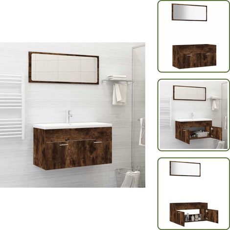 The Living Store Set de muebles baño 2 pzas madera contrachapada roble ahumado - Armario de baño