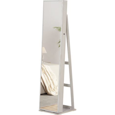 Armoire à Bijoux avec Miroir sur Pied Multi-rangements éclairage LED Blanc dim. 38L x 38l x H157 cm (1/5)