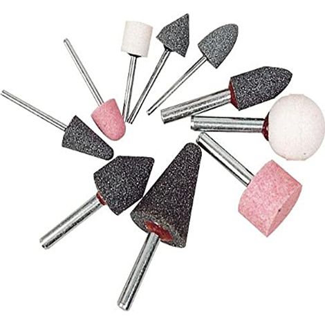 COGEX - MEULES À PONCER - ADAPTABLES SUR PERCEUSE - LOT DE 10 PIÈCES - PIERRES ABRASIVES CONIQUES, CYLINDRIQUES ET RONDES - DIAM