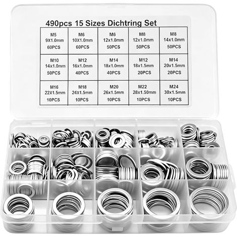 Lot de joints d'étanchéité en aluminium - Bouchon de vidange d'huile - Kit de joints métriques - Kit de joints plats pour réparation sanitaire automobile hydraulique M5 M6 M8 M10 M12 M14 M16 M18 M20 (1/5)