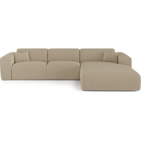 Canapé angle droit convertible 5 places en velours côtelé beige MYRA (1/5)