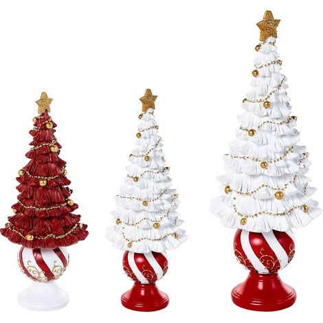 Set di 3 decorazioni alberi di Natale, statuette festive rosso e bianco Hitis (1/5)
