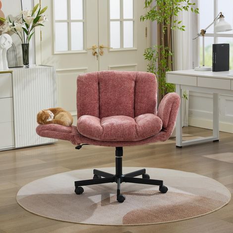 Chaise de bureau pivotante réglable en hauteur avec accoudoirs relevables, chenille, pour bureau - rose