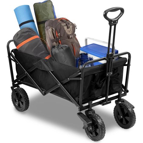 Randaco Bollerwagen faltbar Bis 100kg Tragkraft mit Bremse Räder XXL Handwagen faltbarer Transportwagen Strandwagen Gartenwagen Für Camping
