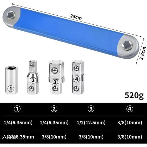 VURAHOME -39CM -Clé d'extension décalée pour espaces confinés – Acier haute teneur en carbone – Adaptateurs 1/4' 3/8' 1/2' inclus – Outil professionnel (1/5)
