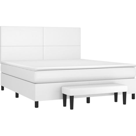 vidaXL Sommier à lattes de lit avec matelas Blanc 160x200cm Similicuir (1/5)
