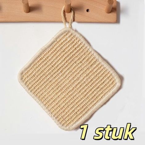 Set de table carré tissé en sisal naturel et paille avec cordon de suspension dimensions 20 x 20 cm pour protection contre la chaleur et isolation couleur naturelle 1 pièce (1/5)