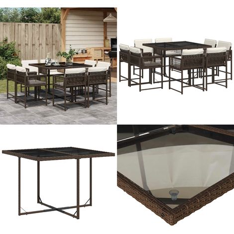 Ensemble à manger de jardin et coussins 9 pcs marron poly rotin - Salon De Jardin - Meuble De Jardin - Set De Salon De Jardin - Mobilier De Jardin - Table De Jardin - Home & Living (1/5)
