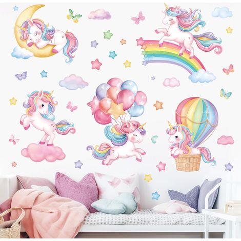 Stickers Muraux Licorne Arc en Ciel Autocollant Mural Nuage (1/5)