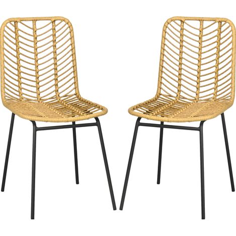 Lot de 2 fauteuils lounge jaunes résine tressée métal 44x58x85 cm