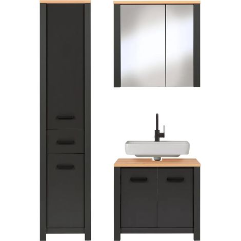 Mobili Bagno 3 Pezzi con Colonna Soft Close Antracite Rovere 197 cm (1/5)