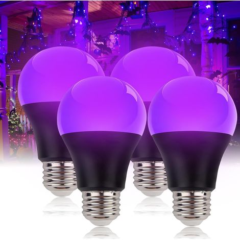 Bombilla de luz ultravioleta negra de 10 W con iluminación violeta, bombilla de luz nocturna negra E27 de 395 nm para pintura corporal, cumpleaños infantiles, fiestas (4, negra) [Clase energética A] (1/5)