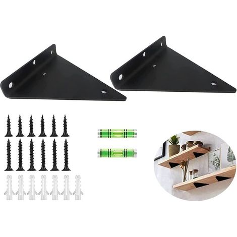 2 supports de fixation invisibles triangulaires pour étagère flottante, en métal noir, 280 × 170 mm (1/5)