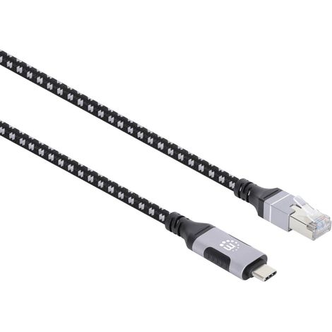 Manhattan Câble USB USB 3.2 Gen1 Connecteur RJ45, USB-C® mâle 200 cm noir,argent feuille de blindage (1/5)