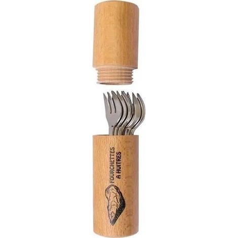 Roger Orfevre Austernbesteck-Set Edelstahl Grau 6 Austerngabeln Holz