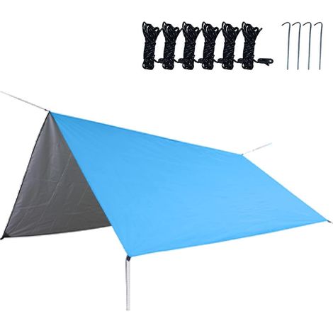 Sonnensegel, Campingplane, wasserdichtes Zeltüberdachung, Schutzhülle für Outdoor-Aktivitäten wie Wandern, Angeln und Picknicken, blau, 300 x 300 cm (1/2)