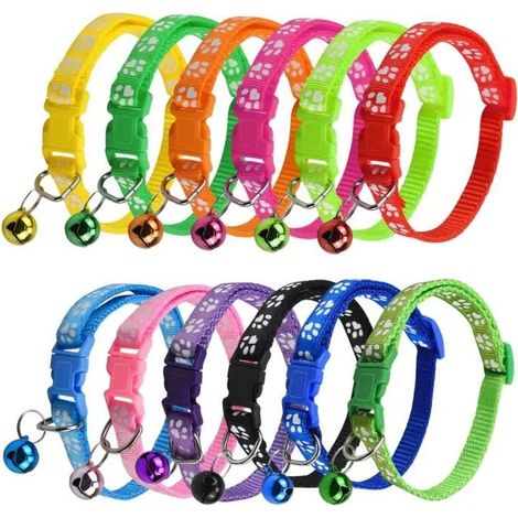 12PCS Collier Chats avec Clochette et Boucle de Sécurité Coloré Collier pour Chat Chaton Chiot Petit Chien (1/4)