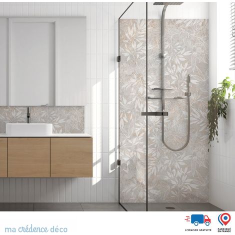 Panneau de douche : Feuillage sur granit - Couleur Beige marron - Alu composite - 90 - 245 (1/3)