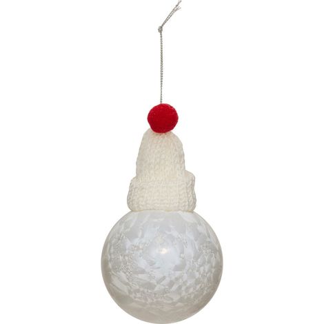 Déco Sapin Boule de Noël D 8 cm Blanc givré et bonnet - Feeric Christmas (1/2)