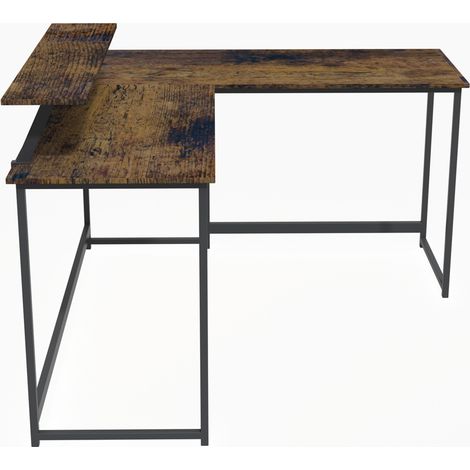 L Computer Desk with Self Corner Desk Work Table Home Office Table Industrial Rustic Brown (1/5)