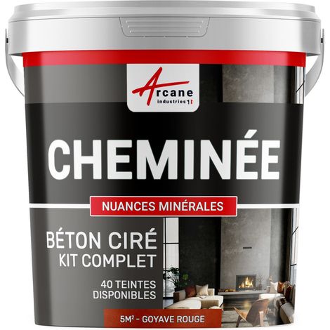 Béton ciré cheminée, kit avec primaire et vernis - 5 m² (en 2 couches) Goyave Rouge - ARCANE INDUSTRIES