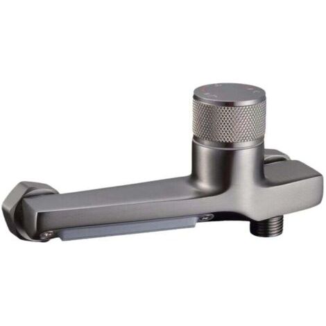 Mitigeur de douche thermostatique, mitigeur de baignoire thermostatique en cuivre, mitigeur de baignoire à deux sorties, bouton de sécurité Robinet de douche thermostatique avec douchette (gris)