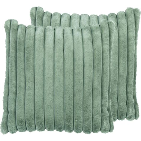 Dekokissen 2er Set RAKYA 45 x 45 cm Webpelz Grün Streifenmuster (1/5)