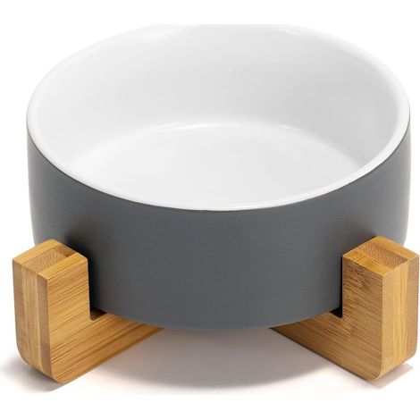 Bol pour Chien en céramique Grand Bol pour Chien et Chat surélevé avec Support en Bambou (1/5)