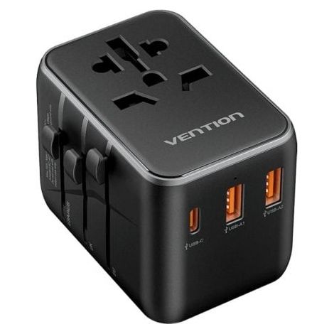 Cargador de Pared Universal Vention FJEB0/ Toma de Corriente Universal/ 1xUSB Tipo-C/ 2xUSB/ 65W