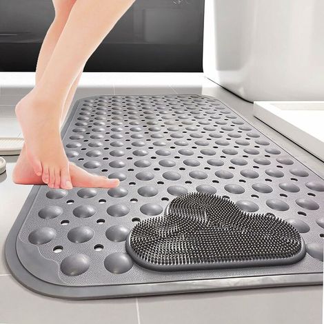 Non-Slip Shower Mat 70 x 40 cm Bath Mat with Suction Cup, Ideal for Foot Massage - Gray