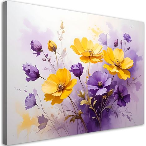 Stampe su Tela Fiori viola e gialli in un acquerello pastello 30x20 (1/5)