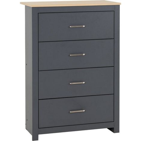 Portland 4 Drawer Chest - L40 x W80 x H114 cm - Grey/Oak Effect
