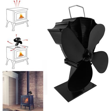 Ventilateur de poêle à 4 pales pour poêle à bois, répartition efficace de la chaleur pour poêle à bois et poêle à bois (1/5)
