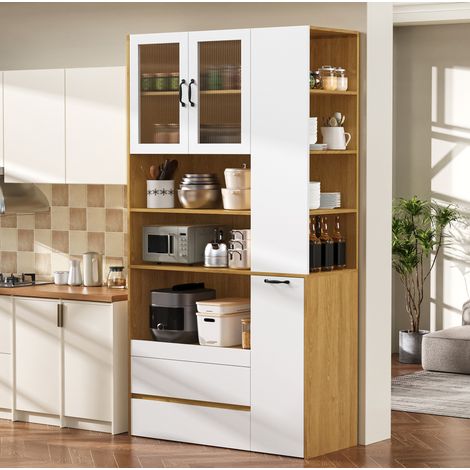 Aparador alto 100 x 40 x 200 cm en MDF blanco y natural DESVIAE (1/5)