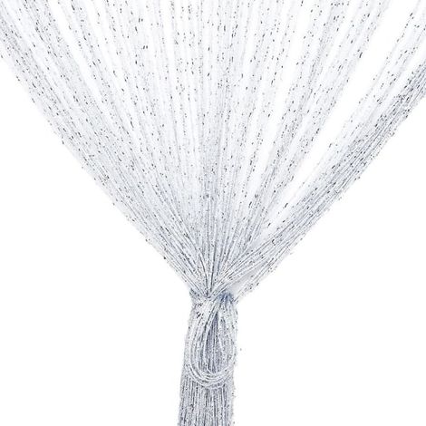 Rideau filtre décoratif argenté, panneau mural 100x200 cm, séparateur de pièce à franges, idéal pour porte-fenêtre, moustiquaire, cloison légère, lot de 1 (1/3)