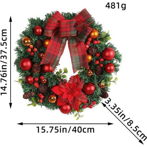 Couronne de Noël avec nœud rouge, boule de Noël, décoration de vitrine de magasin, pendentif (1/4)
